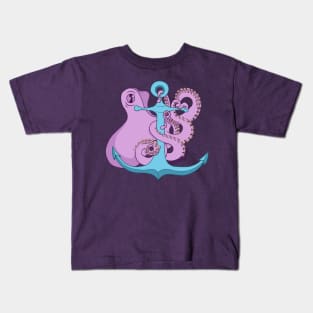 Purple Octopus and Anchor Kids T-Shirt